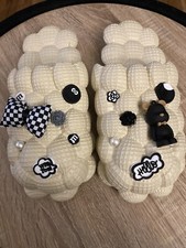 Biege Bubble Slides with shoe charms Massage Slippers Non-slip Soft Sizes 6-10