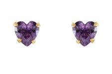 14K Yellow Gold Heart-Shaped Amethyst Youth Stud Earrings With Screw Back