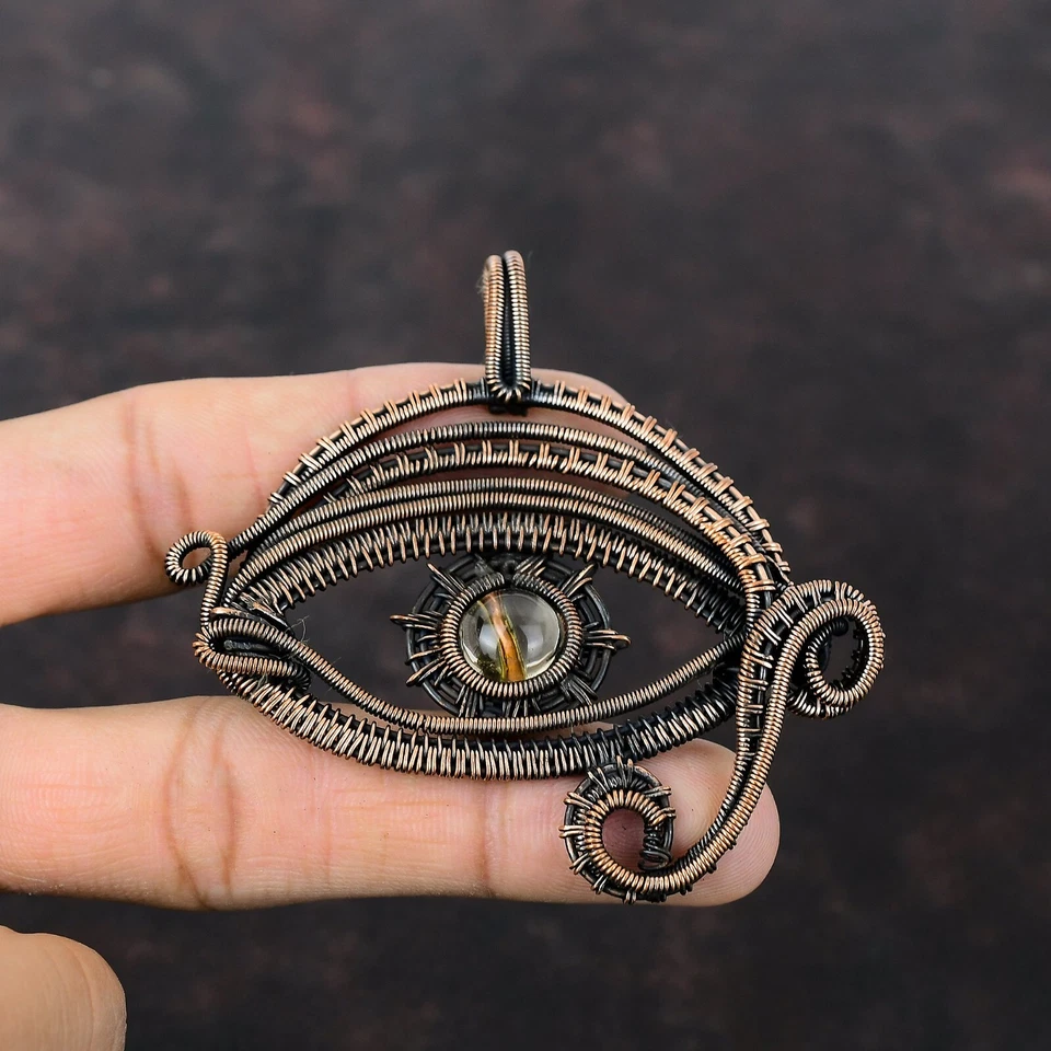 Cristal Cuarzo Cobre Amigo Regalo Alambre Envuelto Mal de Ojo Colgante 2.95" Foto 2 de 4