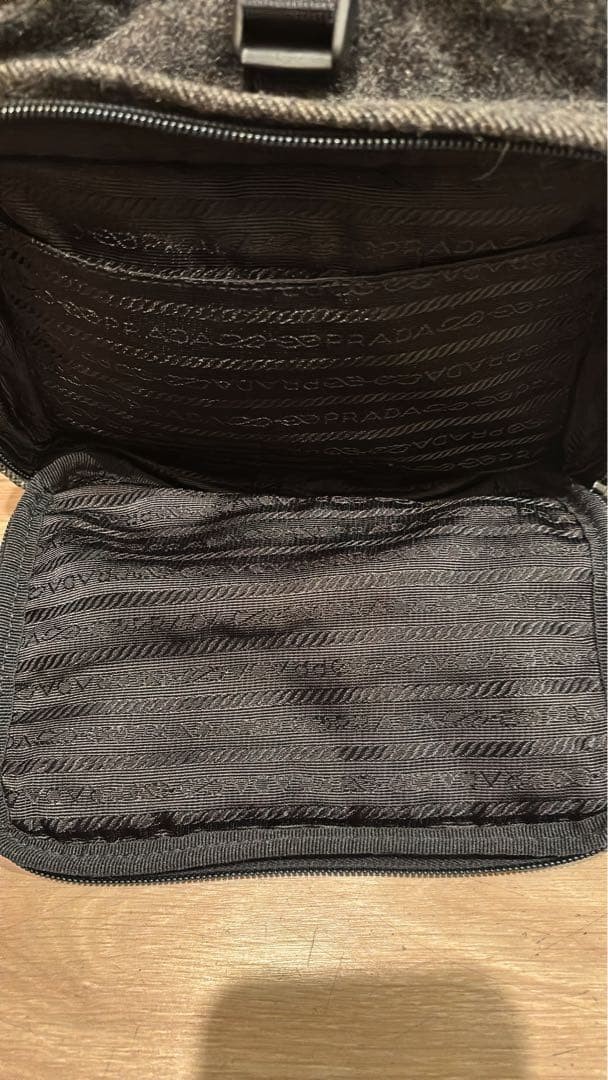 PRADA Wool Leather Mini Drawstring Backpack Gray … - image 3