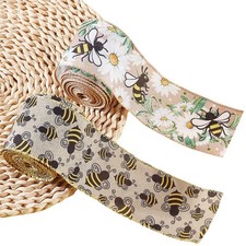 2 Rolls 2.5 Inch Bee Ribbon Wired Edge Yellow Bees Pattern Insect Theme Print...