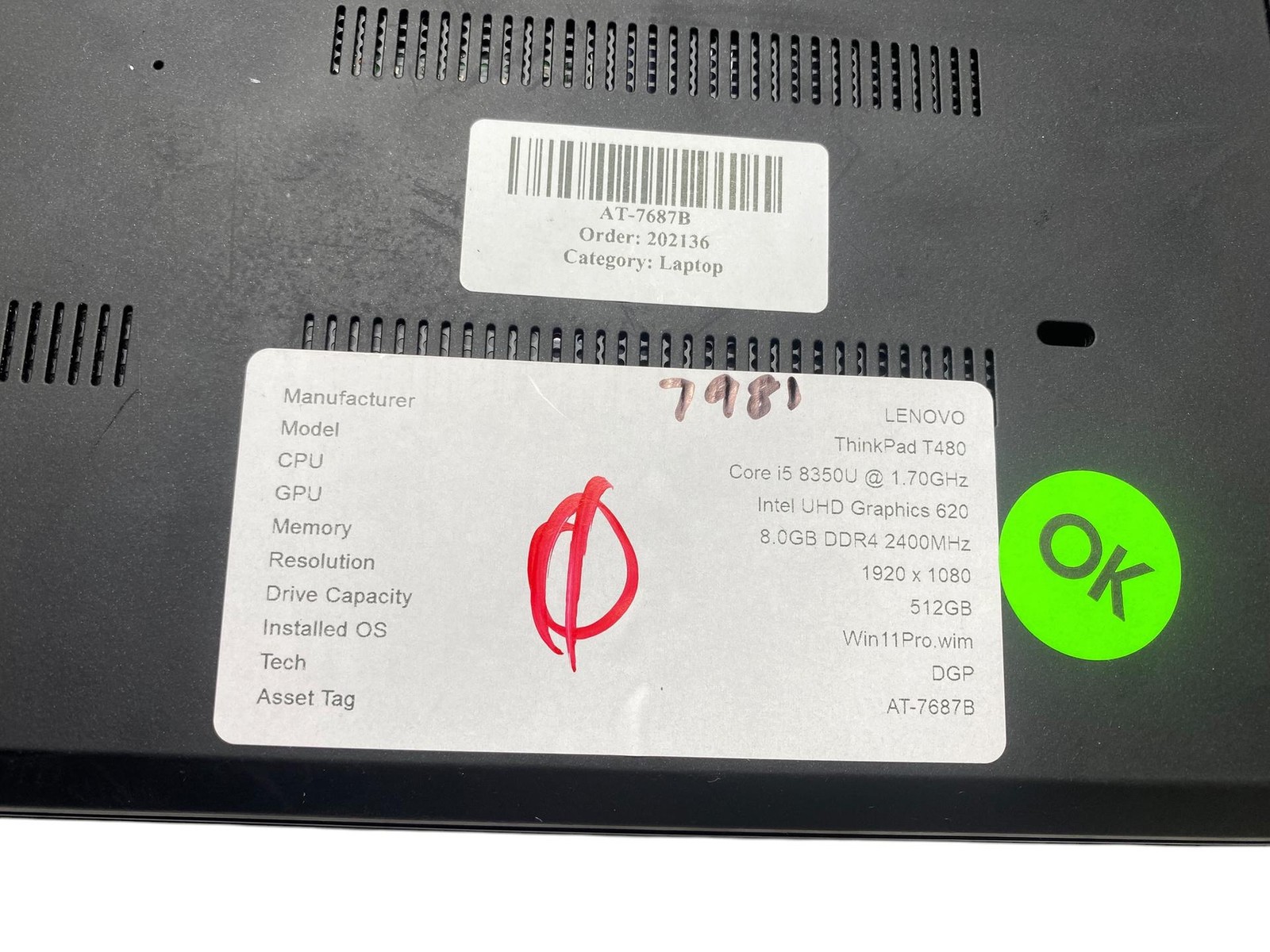 Lenovo ThinkPad T480, 14-Inch Laptop, with Intel Core i5-8350U, Windows 11 Pro