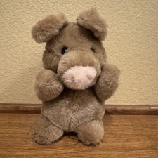 RUSS Stuffed Animal ROSEBUD PIG 9" Brown Plush Soft Toy Pink Yarn Tail Item 452