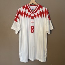 Vintage 90s Adidas Soccer Jersey Men's XL White Diamond Pattern Made in USA 8