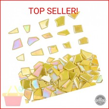 Youway Style Iridescent Glass Mosaic Tiles for Crafts Bulk,200g Yellow Broken Mo