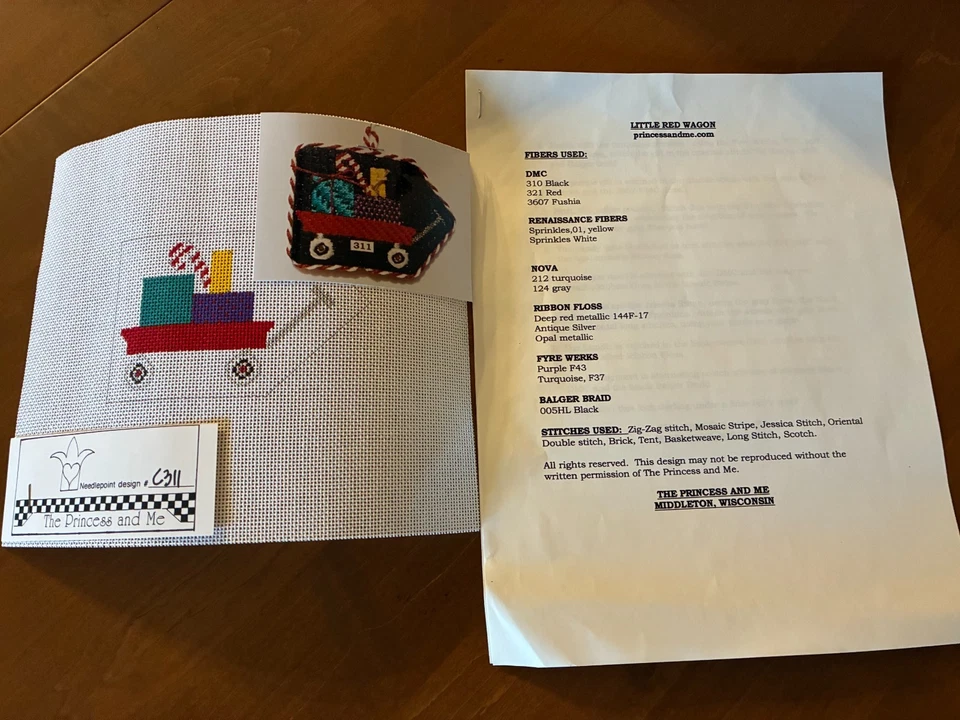 The Princess And Me.  Handpainted Needlepoint Canvas. Little Red Wagon - Image 2 of 3