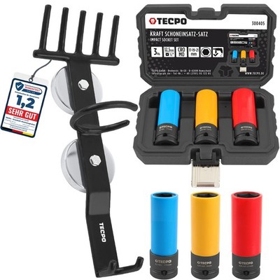 3x TECPO KRAFT-SCHONEINSÄTZE 1/2'' STECKSCHLÜSSEL-SATZ + MAGNET HALTER HEBEBÜHNE