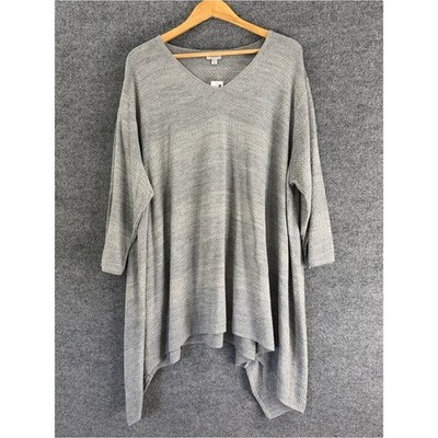 Avenue Womens Metallic Waffle Knit Tunic Top Size 26/28 Gray 3/4 Sleeve Casual