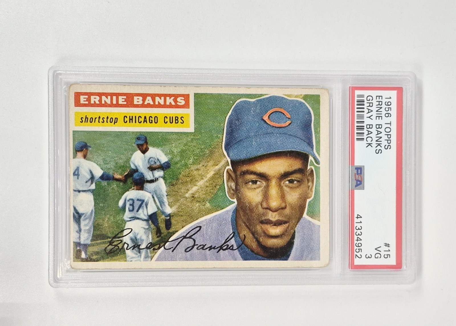 PSA GRADED 3 VG GRAY BACK 1956 Topps Ernie Banks #15 Chicago Cubs HOF BASEBALL