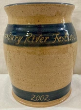 Sunbury PA River Festival 2002 Salt Glazed Pottery Utensil Crock Excellent
