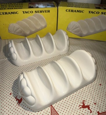 Vintage Ceramic Taco Server Hold Heat and Serve Serving Dish Set Of Two W Box
