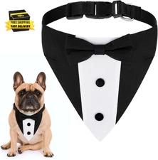 Formal Dog Tuxedo Bandana, Wedding Dog Collar with Bow Tie Adjustable Dogs Forma