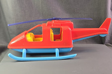 American Plastic Toys Inc Red Blue Yellow Toy Helicopter 11" Made in USA vintage