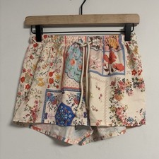 Multicolor Patchwork Floral Drawstring Shorts Women Relaxed Fit Elastic Waist