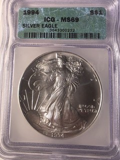 1994 Silver American Eagle $1 .999 1oz ICG MS 69 EARLY KEY DATE GEM