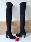 Christian Louboutin Kiss Me Gena  OTK Over Knee Black Leather Boots 37
