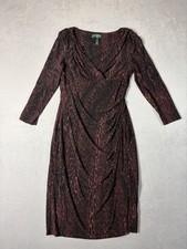 Lauren Ralph Lauren dress women's sz 6 Black Maroon Animal Print Ruched