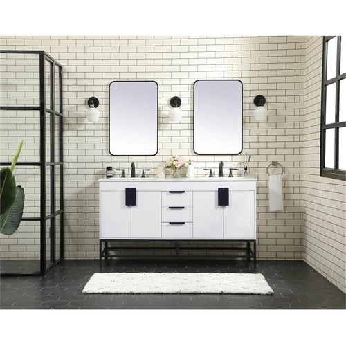 Elegant Decor Eugene 60" Aluminum and MDF Double Bathroom Vanity in White - Picture 6 of 8