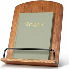 Rustic Cookbook Stand for Kitchen Counter Recipe Book Holder Adjustable Solid...