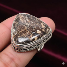 Turritella Agate Ring Sterling Silver Handmade Vintage Gemstone Jewelry Size 8.5