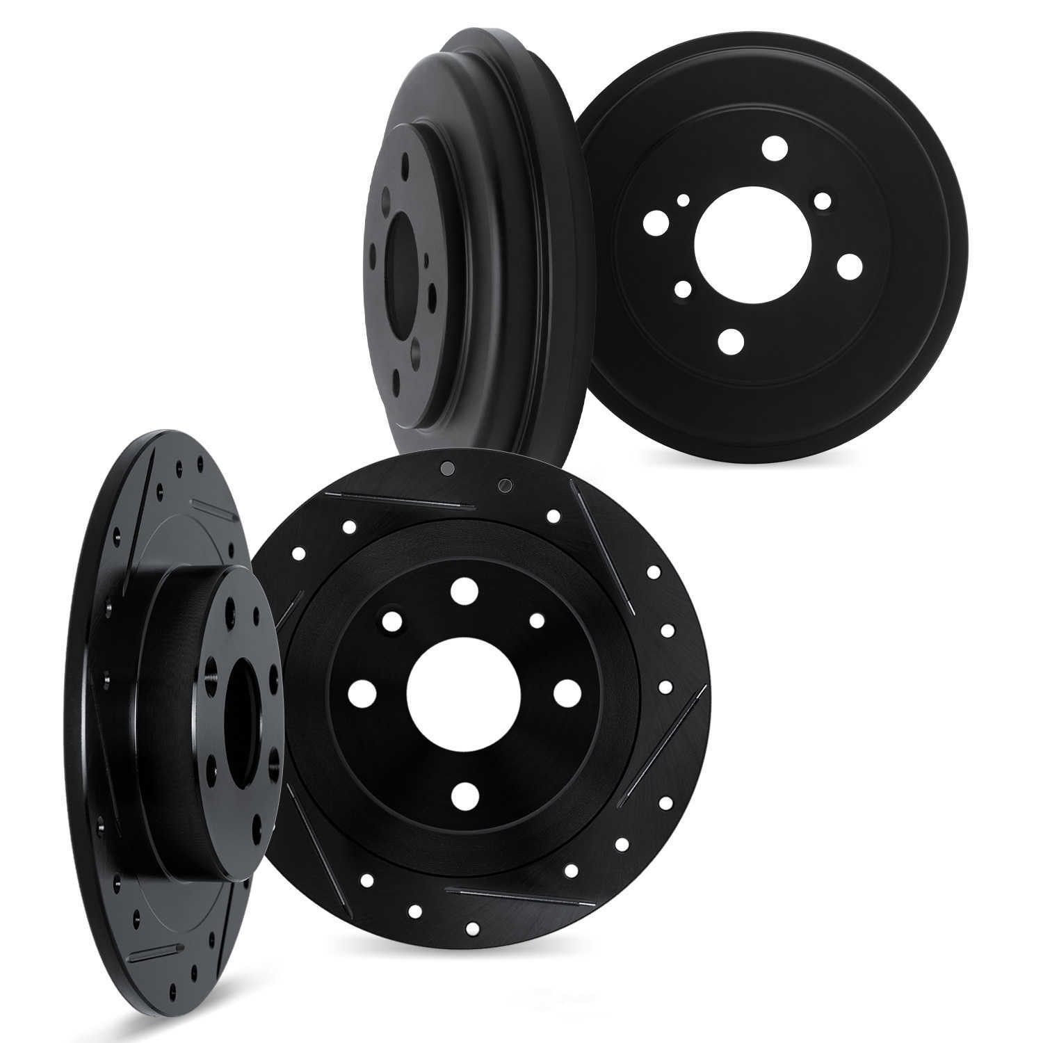 Disc Brake Kit-Rotors-Drilled and Slotted-Black includes Drums fits 70 ...
