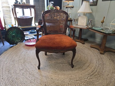 Beautiful!! Vintage French Persimmon Red Suede Chair 1970's Original Paperwork