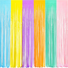 Tinsel Foil Fringe Curtains - 2Pcs 3.2x8.2ft Pastel Colourful Photo Backdrop for