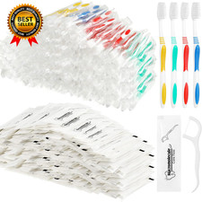 300 Pcs Individually Wrapped Toothbrushes Bulk with Dental Floss Set 100 Soft