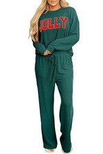 Women Pajamas Set Loungewear Ribbed Long Sleeve Top and Pants with Pockets Lo...
