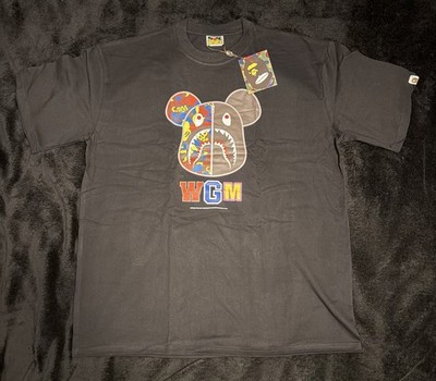 A Bathing Ape Men's WGM Shark Mickey Mouse Graphic Print Cotton T-Shirt Black L