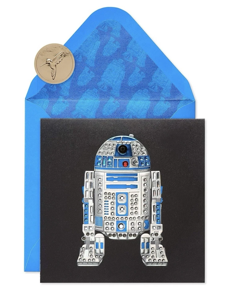 Cool Rare Papyrus Star Wars  R2D2 Birthday Card w/ Gemmed Rhinestones - Image 3 of 3