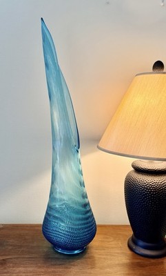 Vintage L.E. Smith Blue Swung Glass Floor Vase Mid Century