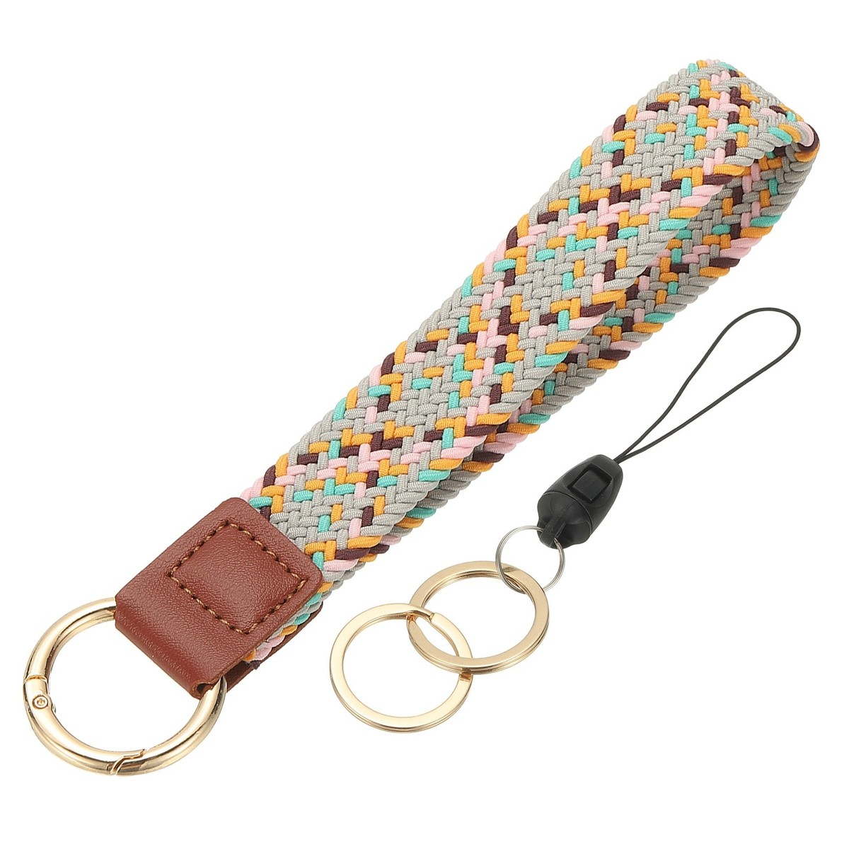 ストラップ Keychain Wristlet, Cute Keychain Woven Wrist Lanyard, Gray/Orange