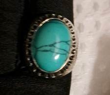 Oval Synthetic Turquoise Ring Bezel Set Silve...
