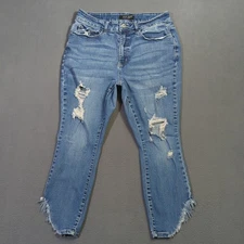 Judy Blue Jeans Women's 14W Blue Cropped Distressed Raw Hem Fringe JB8821