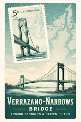   Verrazano-Narrows Bridge Poster - Vintage Stamp Art - 24x36  - Premium Matte