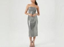 Forever 21 Silver Strapless Midi Dress Size M