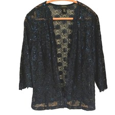 R M Richards Lace Jacket 18 Navy Blue Sequin Open Front Bolero Evening Cardigan