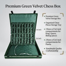 Juego de ajedrez verde caja de almacenamiento organizador, caja de terciopelo verde premium para amantes del ajedrez