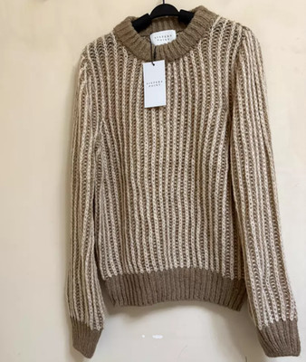 New Sisters Point Chunky Harringbone Knit Striped Jumper SizeS brown coffee