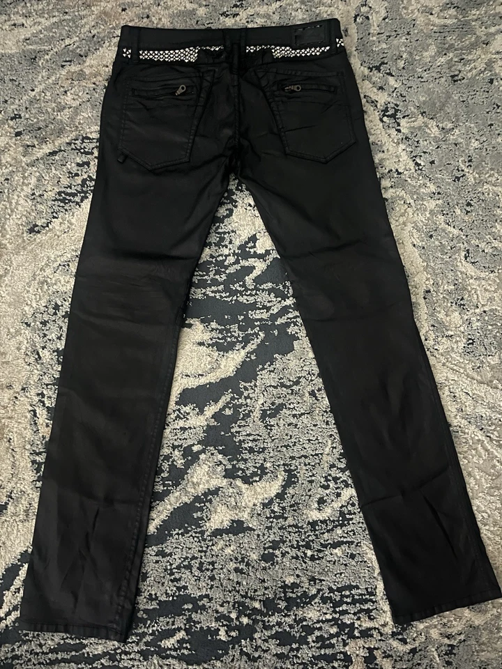 Hombre Cuero Negro Robin's Jeans Alas de Ángel Llavero De Colección Talla 34 Foto 2 de 4