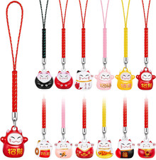 12pcs Lucky Cat Keychain Charms Maneki Neko Pendant Japanese Keychain Gifts Good