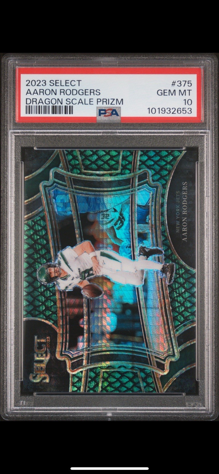 AARON RODGERS 2023 SELECT FIELD LEVEL DRAGON SCALE PRIZM /70 SSP PSA GEM MINT 10