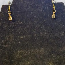 Gold Dangle Earrings with Clear Crystal Inside - Handmade