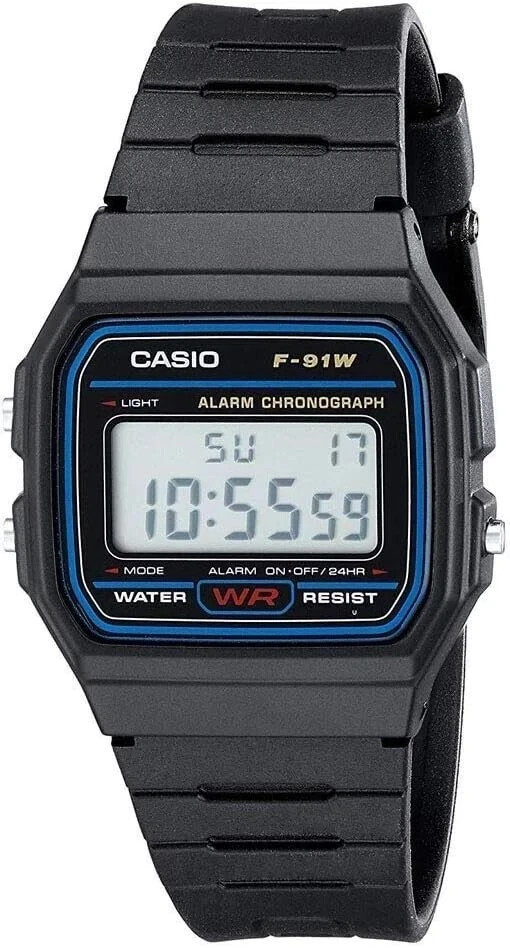 Casio Class Digital Watch F91 Water Splush F91 Look with Resin Strap in Black