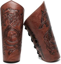 Medieval Leather Bracers Dragon Embossed Viking Leather Bracers Leather Arm A...