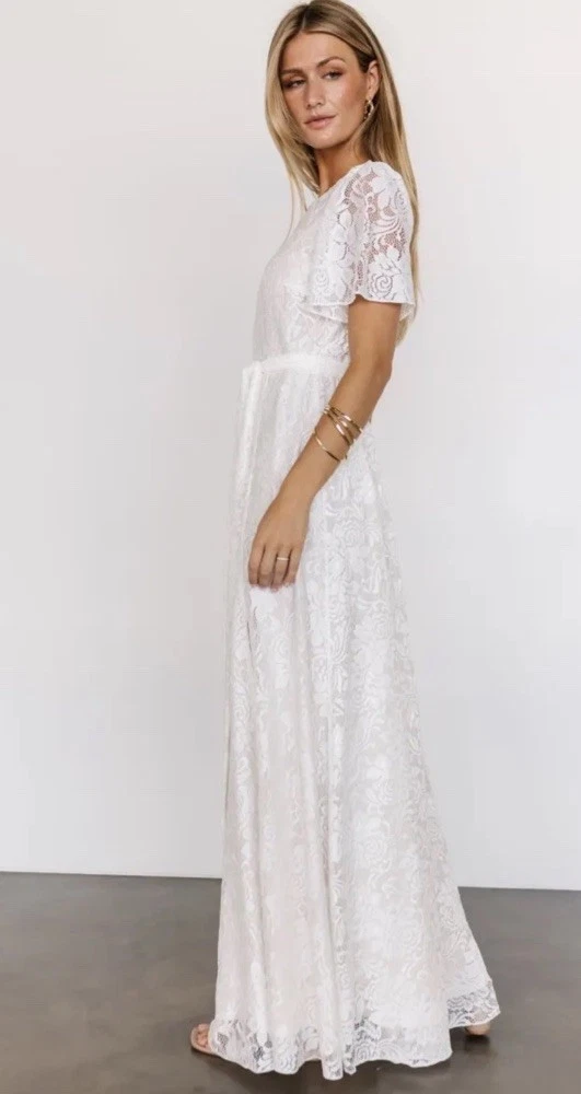 OFF WHITE Maxi abito in pizzo Baltic Born Claudia bianco sporco grande nuovo con etichetta