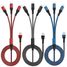 2Pcs 3in1 Fast Charging Cable Cell Phone Charger Cord For iPhone Type C MicroUSB