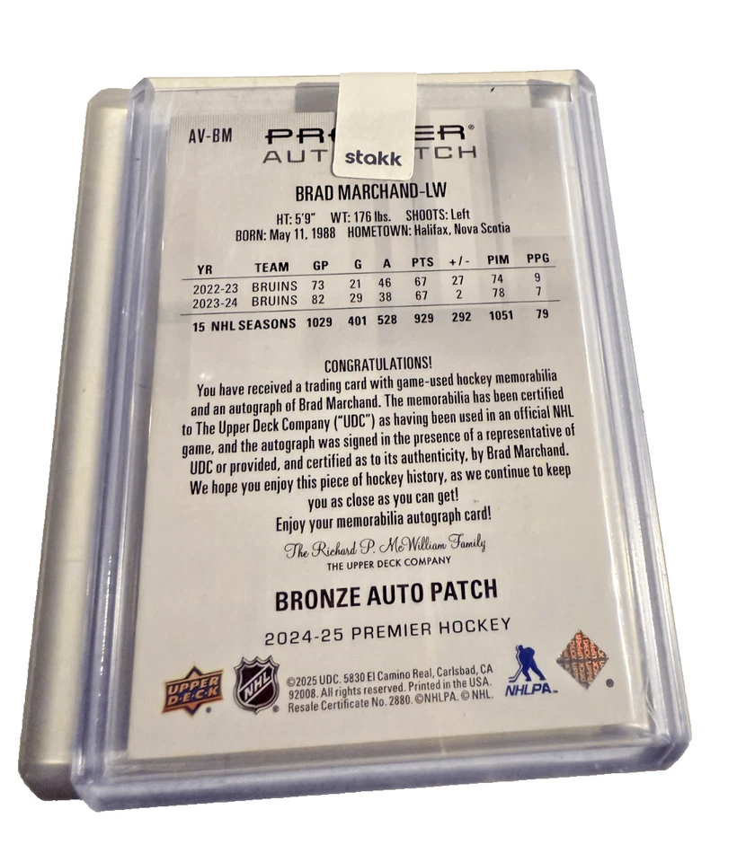 2024-25 Upper Deck Premier Acetate AUTO PATCH #AVBM Brad Marchand /35 - BRUINS - Image 2 of 2