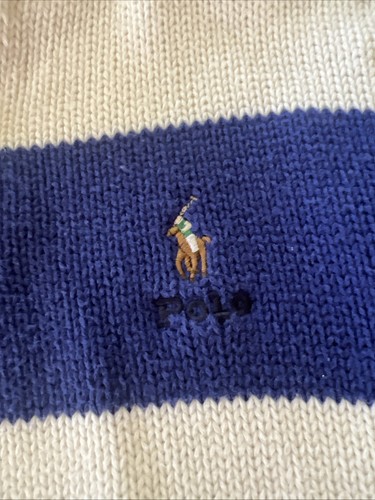 Ralph Lauren Polo Boys Sweater Sz Sm 8 Cream Blue Half Zip Preppy Pullover - Picture 2 of 7